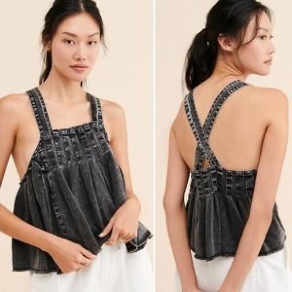 (B22) Free People Black Washed Denim Raw Hem Tank Top, Size M, NWT - Picture 13 of 16